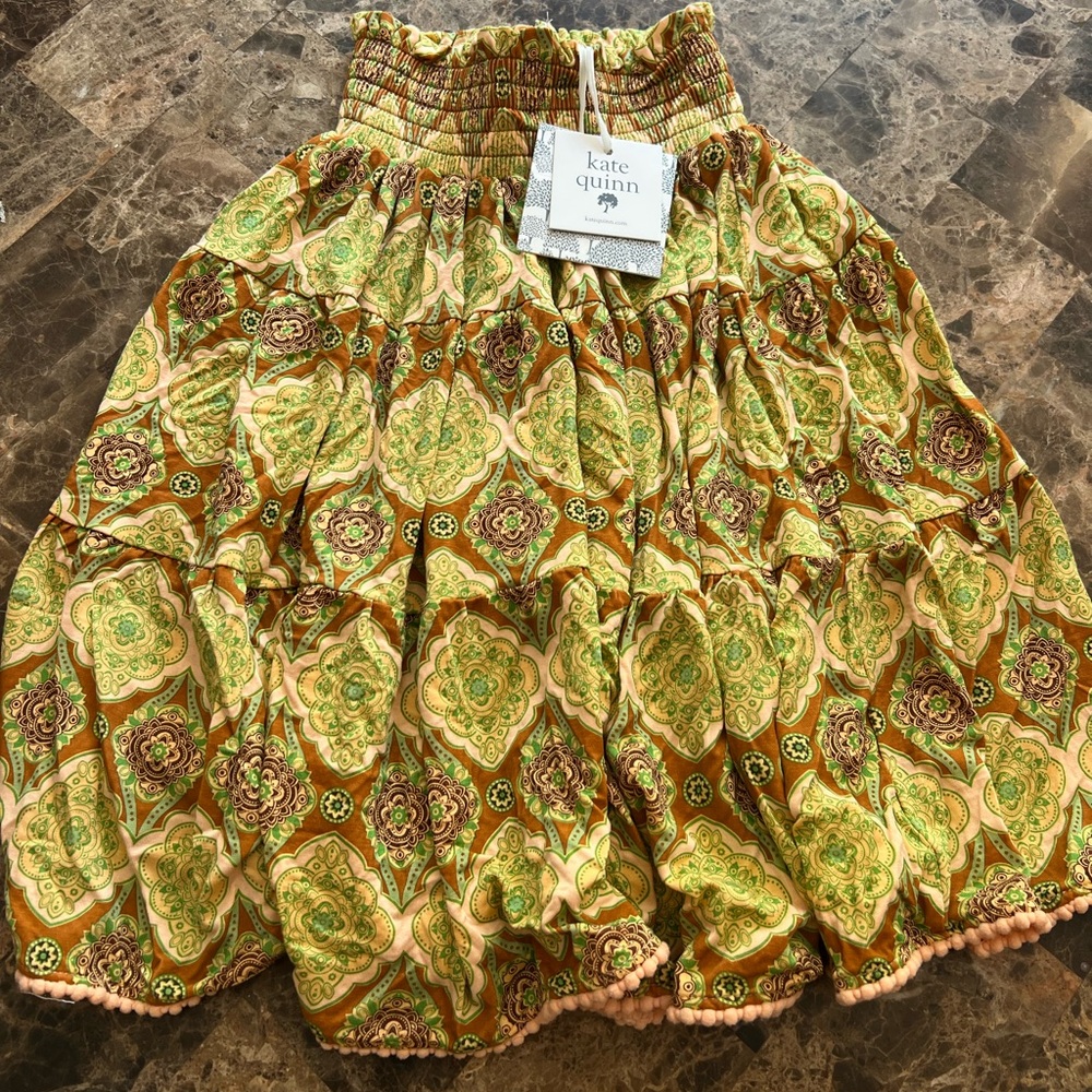 Kate Quinn Kids Olive and Gold Patterned Skirt